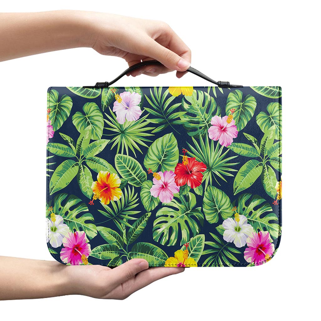 Tropical Hibiscus Flowers Pattern Print Leather Bible Cover