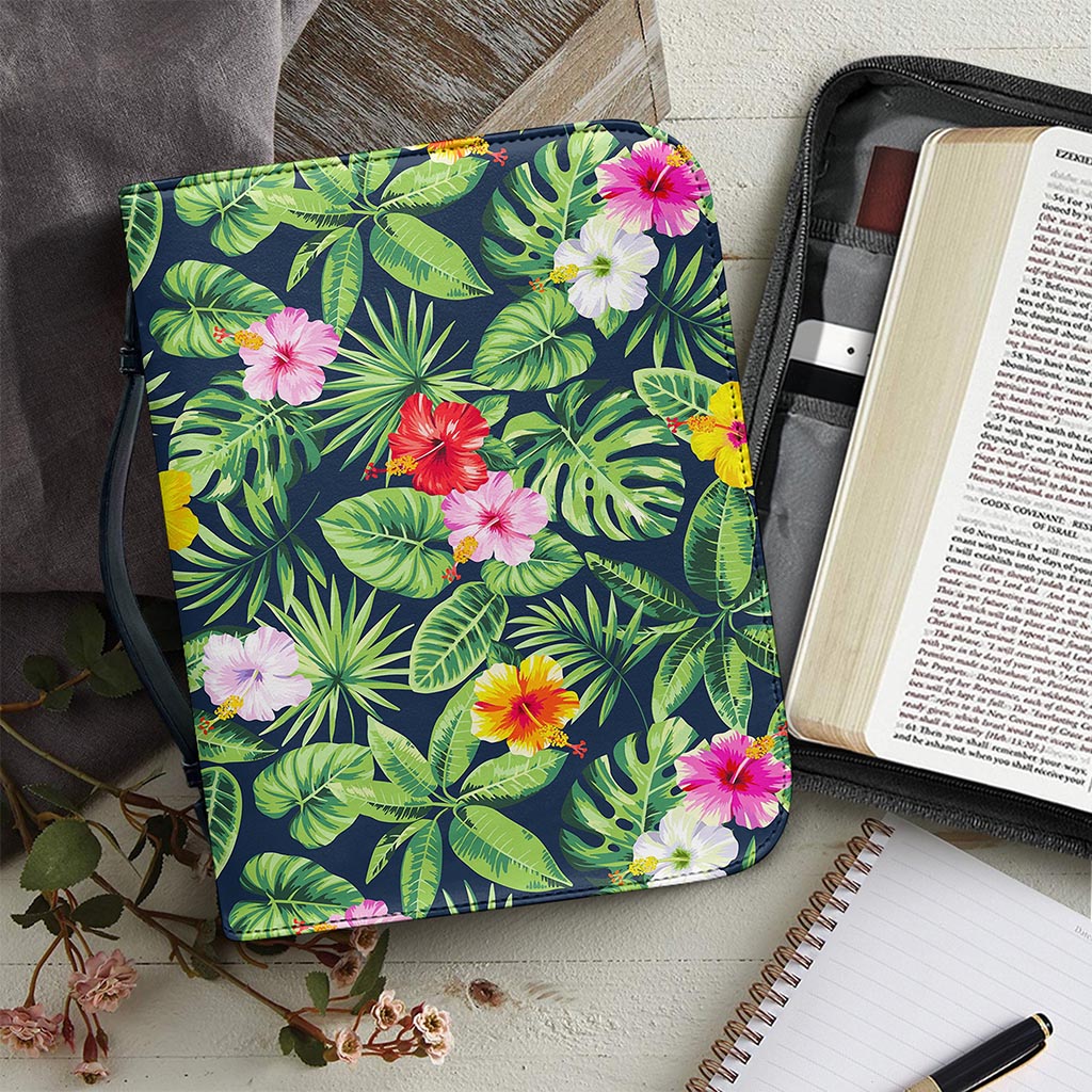 Tropical Hibiscus Flowers Pattern Print Leather Bible Cover
