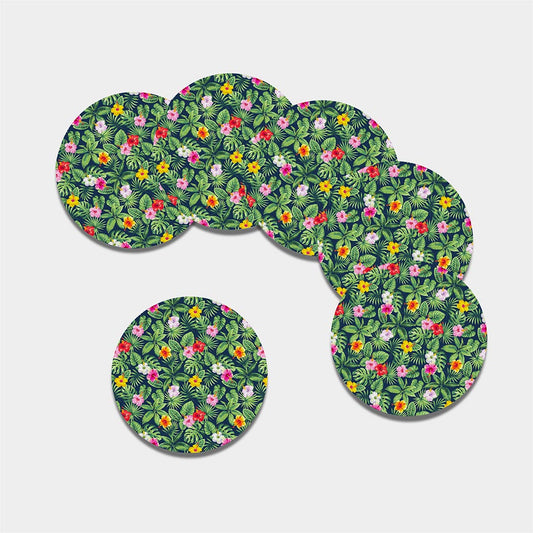 Tropical Hibiscus Flowers Pattern Print Leather Coaster Set