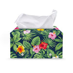 Tropical Hibiscus Flowers Pattern Print Leather Tissue Box Cover
