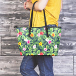 Tropical Hibiscus Flowers Pattern Print Leather Tote Bag