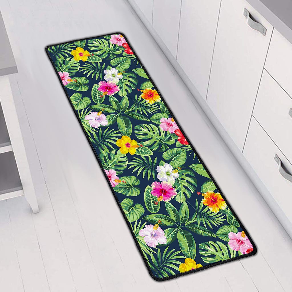 Tropical Hibiscus Flowers Pattern Print Long Kitchen Mat