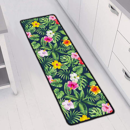 Tropical Hibiscus Flowers Pattern Print Long Kitchen Mat