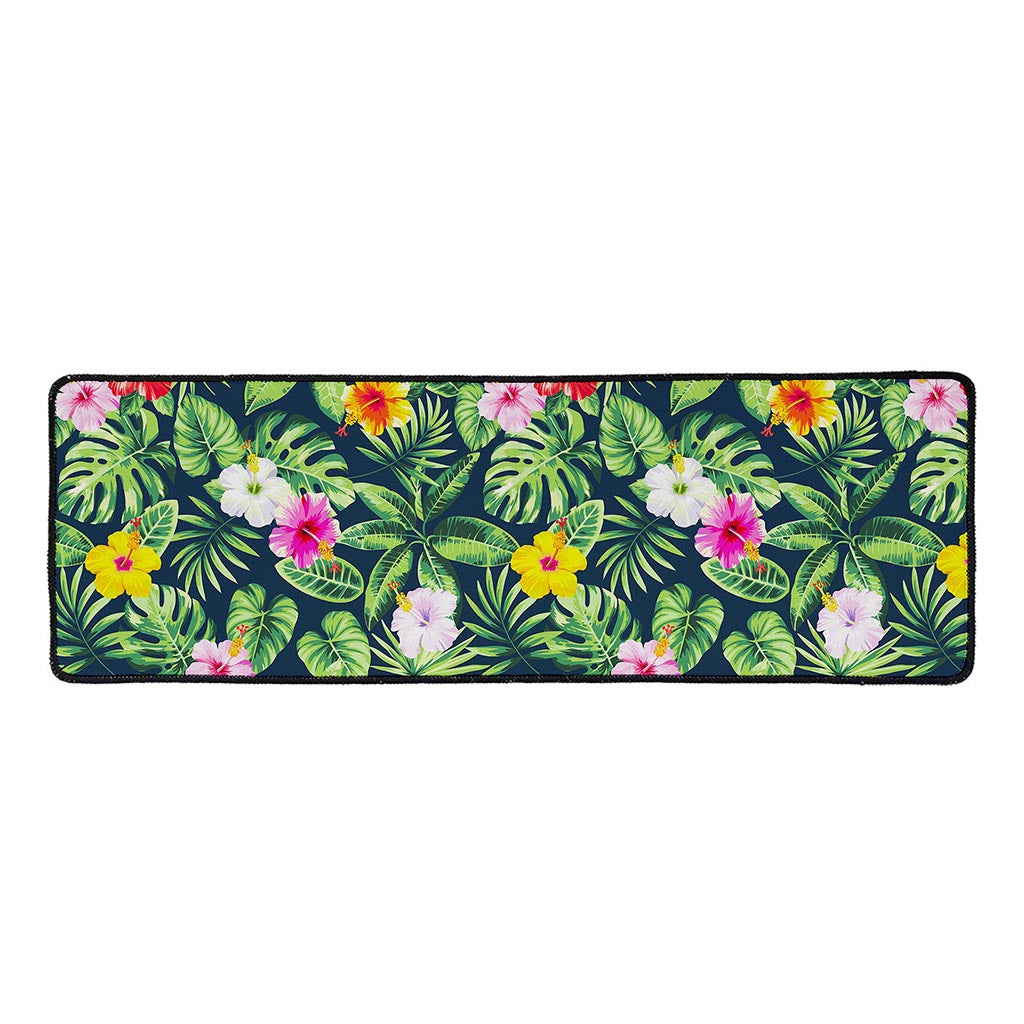 Tropical Hibiscus Flowers Pattern Print Long Kitchen Mat