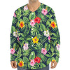 Tropical Hibiscus Flowers Pattern Print Long Sleeve Baseball Jersey