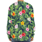 Tropical Hibiscus Flowers Pattern Print Long Sleeve Baseball Jersey