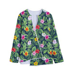 Tropical Hibiscus Flowers Pattern Print Long Sleeve Short Coat