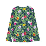 Tropical Hibiscus Flowers Pattern Print Long Sleeve Short Coat