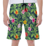 Tropical Hibiscus Flowers Pattern Print Men's Beach Shorts