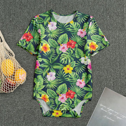Tropical Hibiscus Flowers Pattern Print Men's Bodysuit