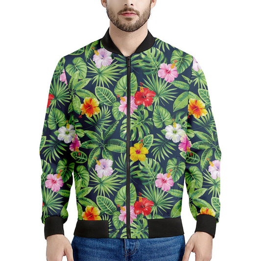 Tropical Hibiscus Flowers Pattern Print Men's Bomber Jacket