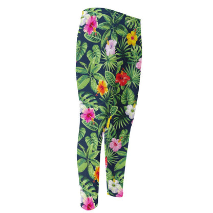Tropical Hibiscus Flowers Pattern Print Men's Compression Pants