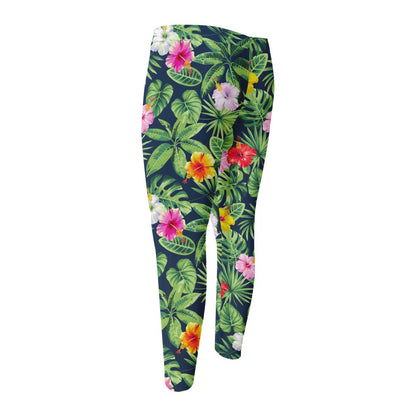Tropical Hibiscus Flowers Pattern Print Men's Compression Pants