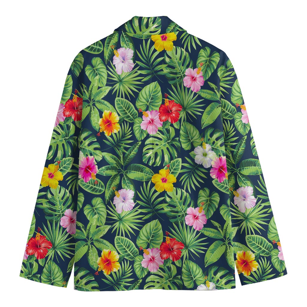 Tropical Hibiscus Flowers Pattern Print Men's Cotton Blazer
