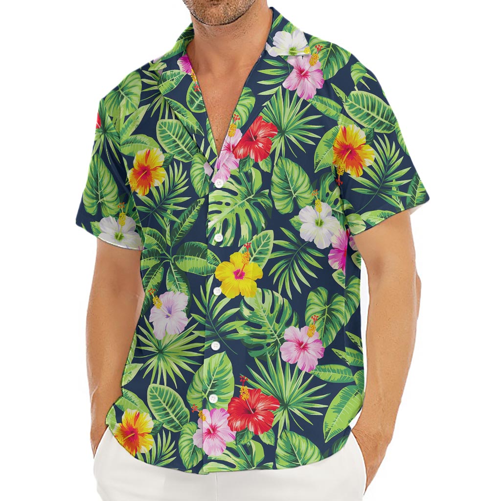 Tropical Hibiscus Flowers Pattern Print Men's Deep V-Neck Shirt