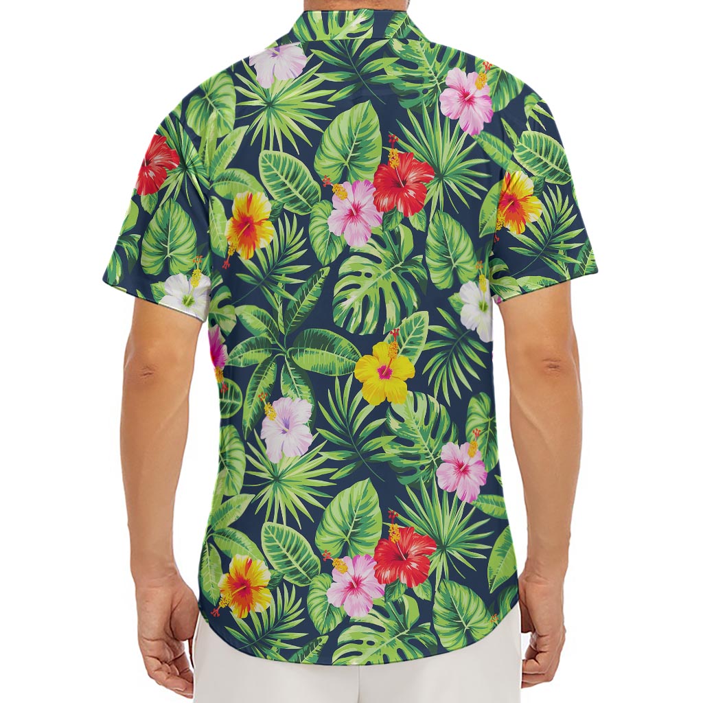 Tropical Hibiscus Flowers Pattern Print Men's Deep V-Neck Shirt