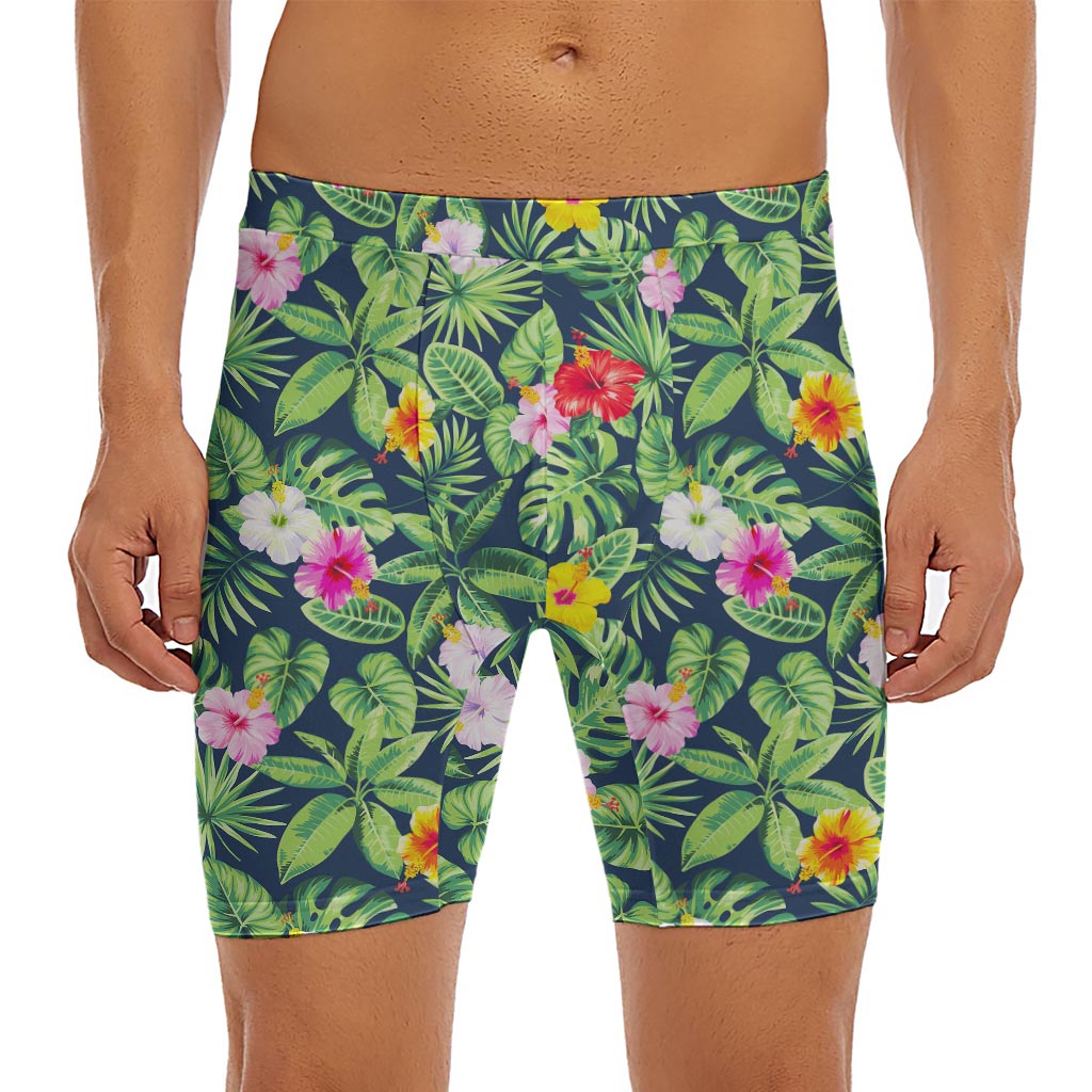 Tropical Hibiscus Flowers Pattern Print Men's Long Boxer Briefs