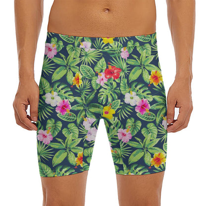Tropical Hibiscus Flowers Pattern Print Men's Long Boxer Briefs