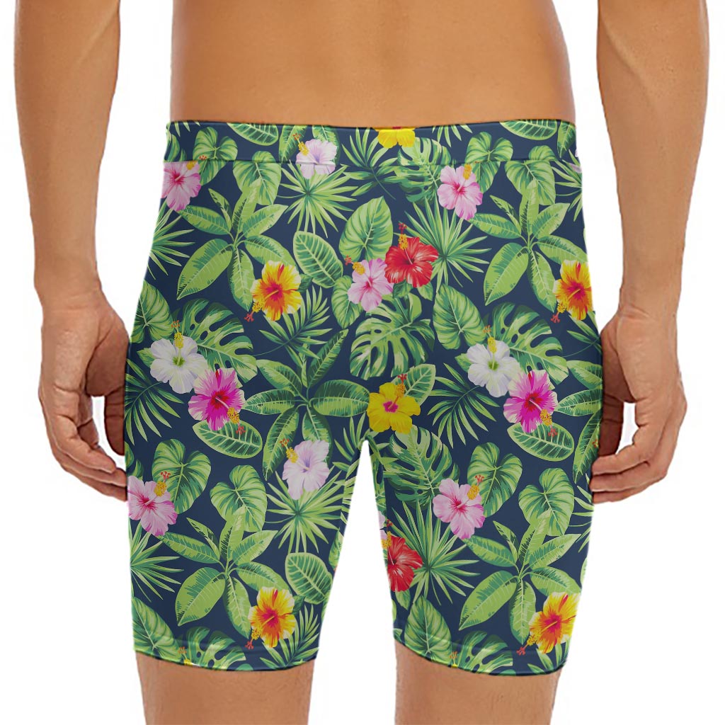 Tropical Hibiscus Flowers Pattern Print Men's Long Boxer Briefs