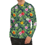 Tropical Hibiscus Flowers Pattern Print Men's Long Sleeve Rash Guard