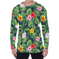 Tropical Hibiscus Flowers Pattern Print Men's Long Sleeve T-Shirt