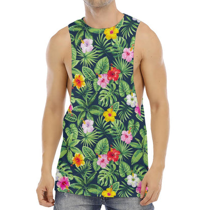Tropical Hibiscus Flowers Pattern Print Men's Muscle Tank Top