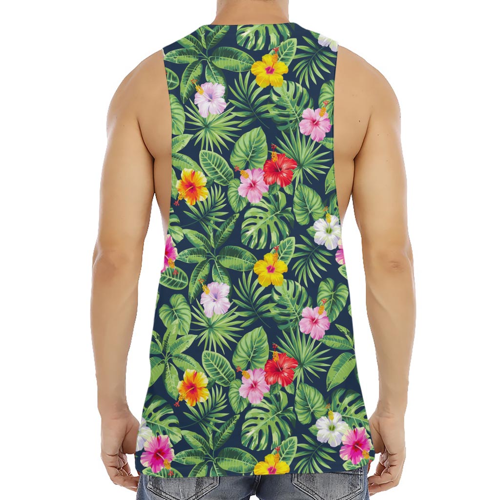 Tropical Hibiscus Flowers Pattern Print Men's Muscle Tank Top