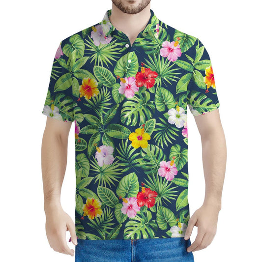 Tropical Hibiscus Flowers Pattern Print Men's Polo Shirt