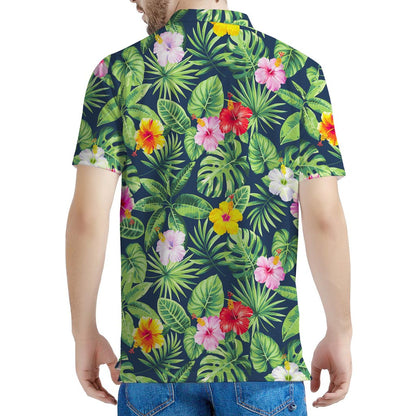Tropical Hibiscus Flowers Pattern Print Men's Polo Shirt