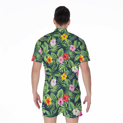 Tropical Hibiscus Flowers Pattern Print Men's Rompers