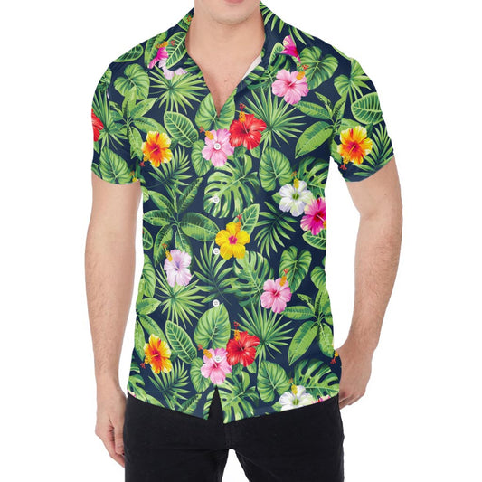 Tropical Hibiscus Flowers Pattern Print Men's Shirt