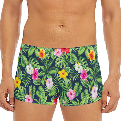 Tropical Hibiscus Flowers Pattern Print Men's Short Boxer Briefs