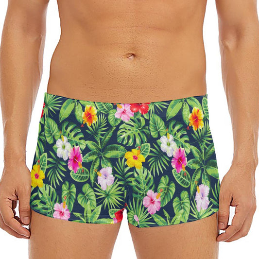 Tropical Hibiscus Flowers Pattern Print Men's Short Boxer Briefs