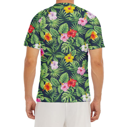 Tropical Hibiscus Flowers Pattern Print Men's Short Sleeve Rash Guard