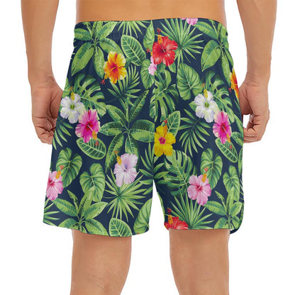 Tropical Hibiscus Flowers Pattern Print Men's Split Running Shorts