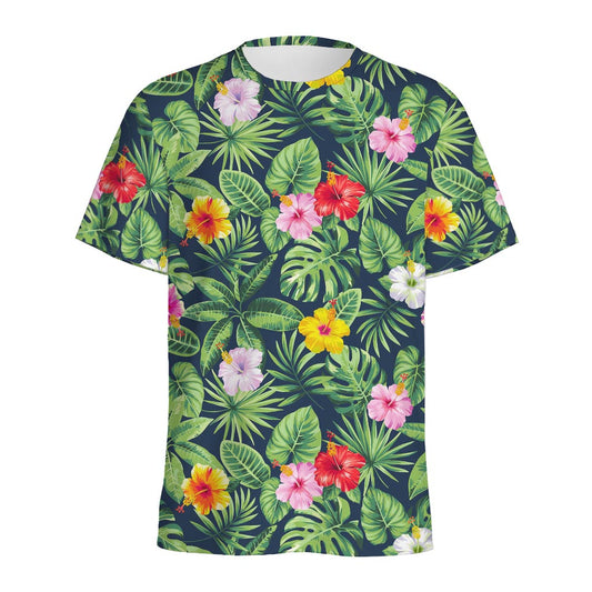 Tropical Hibiscus Flowers Pattern Print Men's Sports T-Shirt