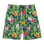 Tropical Hibiscus Flowers Pattern Print Men's Swim Trunks