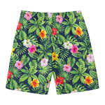 Tropical Hibiscus Flowers Pattern Print Men's Swim Trunks