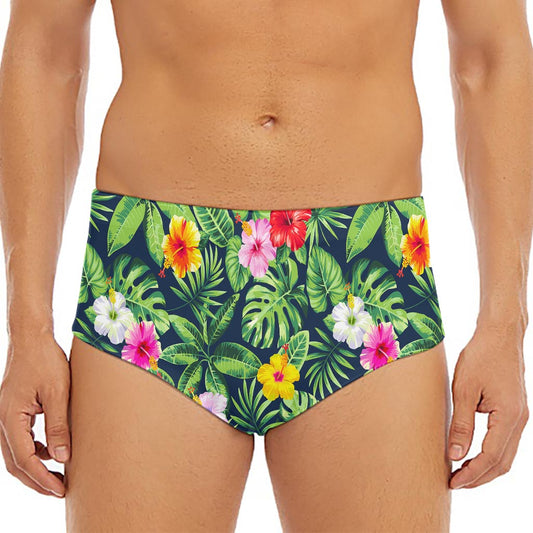 Tropical Hibiscus Flowers Pattern Print Men's Triangle Swim Briefs