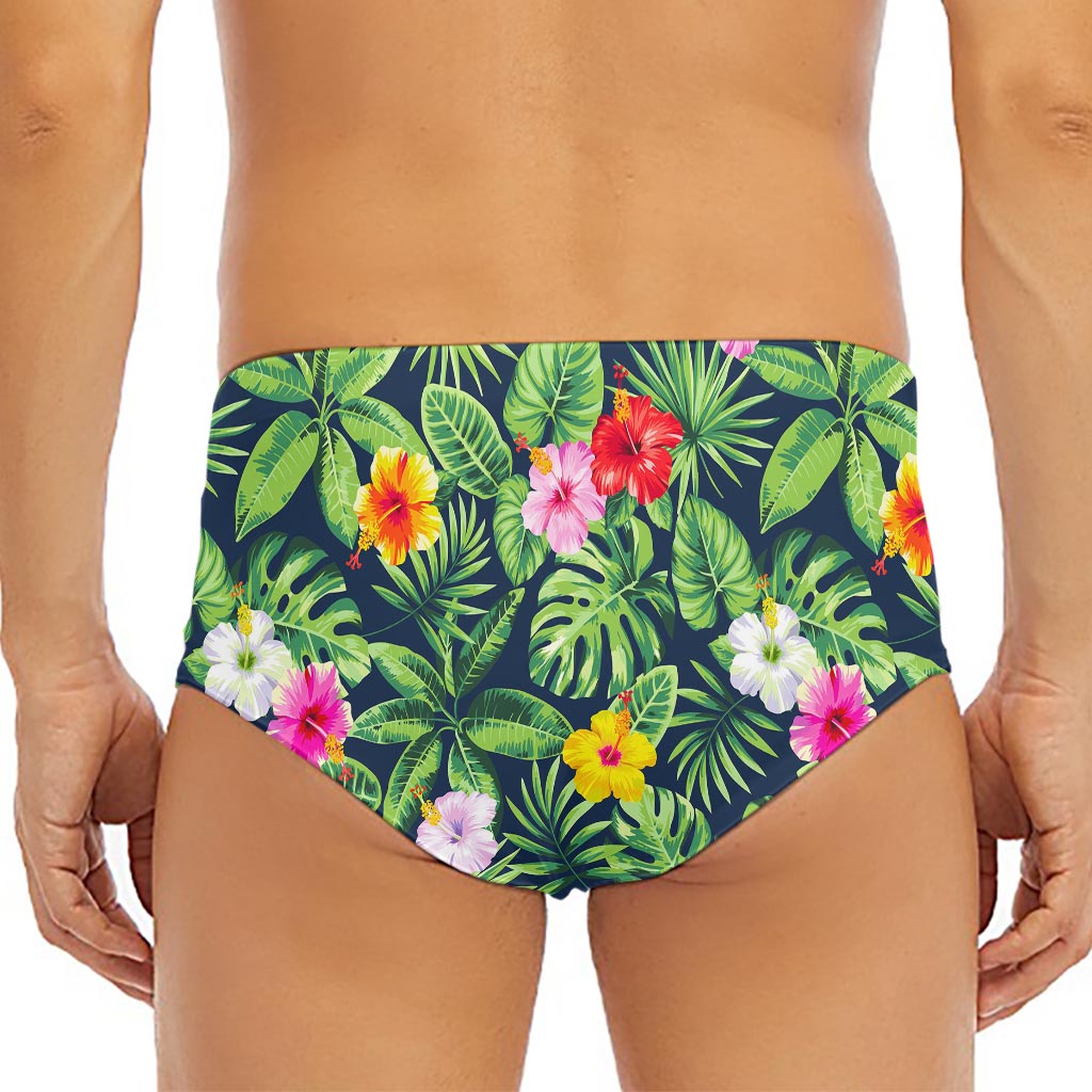 Tropical Hibiscus Flowers Pattern Print Men's Triangle Swim Briefs
