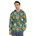Tropical Hibiscus Flowers Pattern Print Men's Velvet Pullover Hoodie