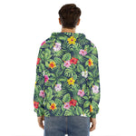 Tropical Hibiscus Flowers Pattern Print Men's Velvet Pullover Hoodie