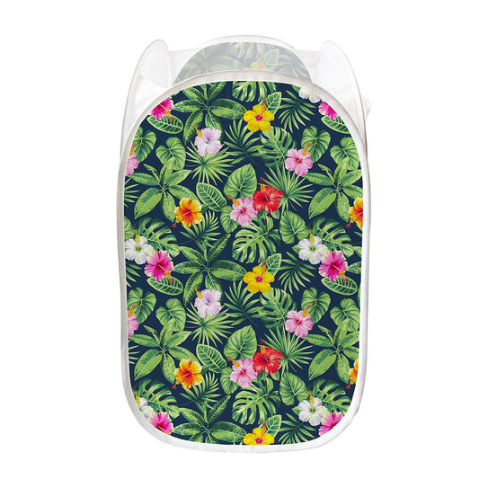 Tropical Hibiscus Flowers Pattern Print Mesh Laundry Hamper