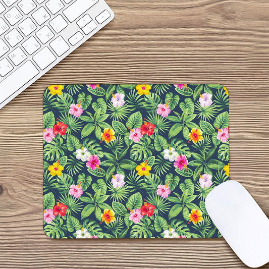 Tropical Hibiscus Flowers Pattern Print Mouse Pad