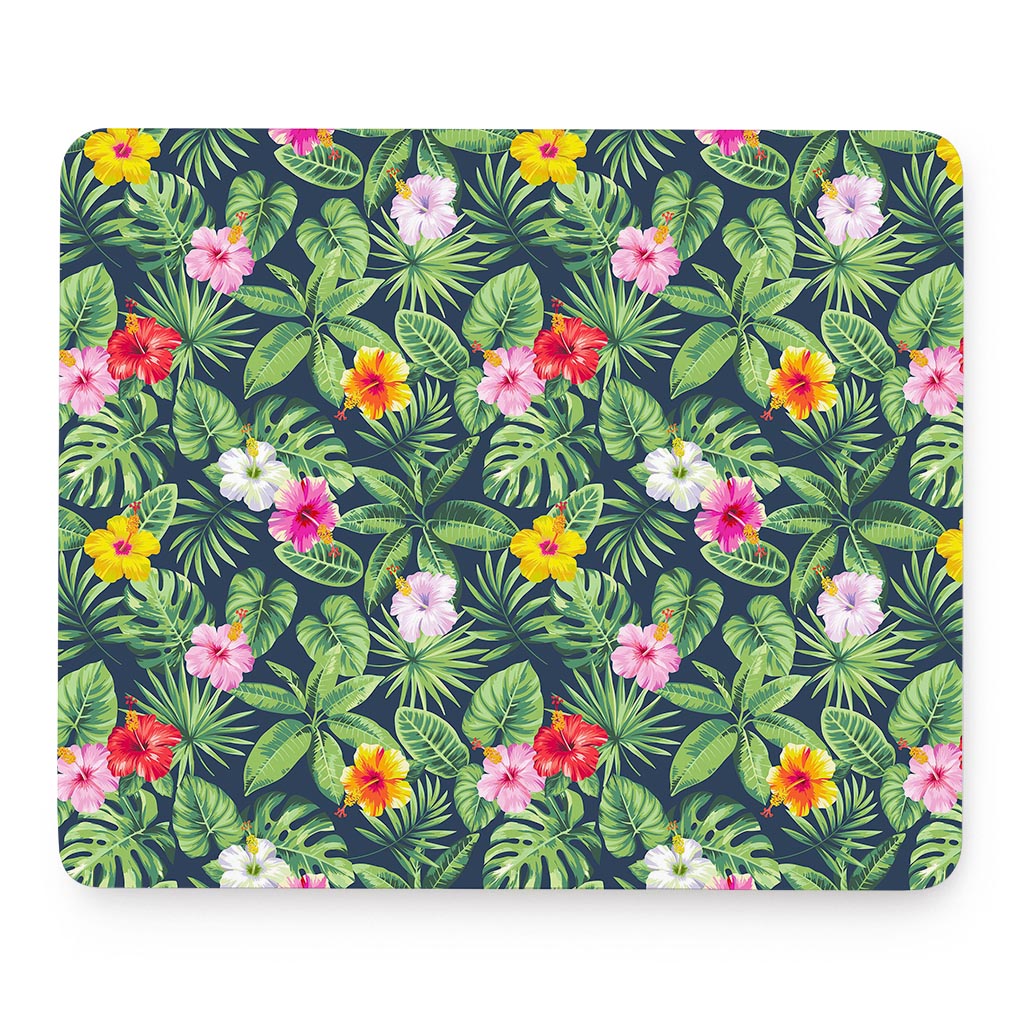 Tropical Hibiscus Flowers Pattern Print Mouse Pad