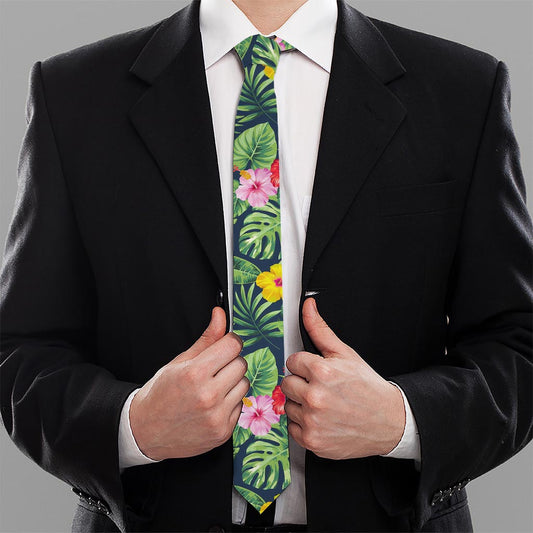 Tropical Hibiscus Flowers Pattern Print Necktie