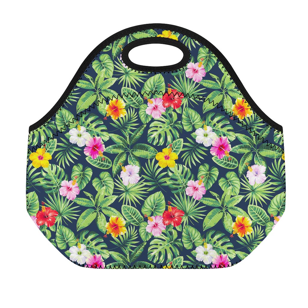 Tropical Hibiscus Flowers Pattern Print Neoprene Lunch Bag