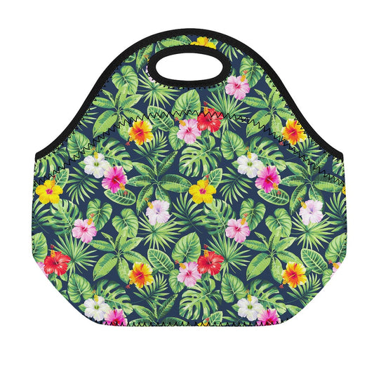 Tropical Hibiscus Flowers Pattern Print Neoprene Lunch Bag