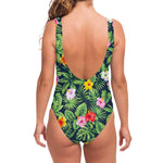 Tropical Hibiscus Flowers Pattern Print One Piece Swimsuit