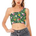 Tropical Hibiscus Flowers Pattern Print One Shoulder Crop Top